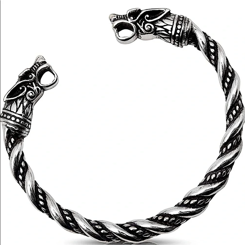 SILVER VIKING WOLF BRACELET SILVER ARM BAND CUFF BANGLE